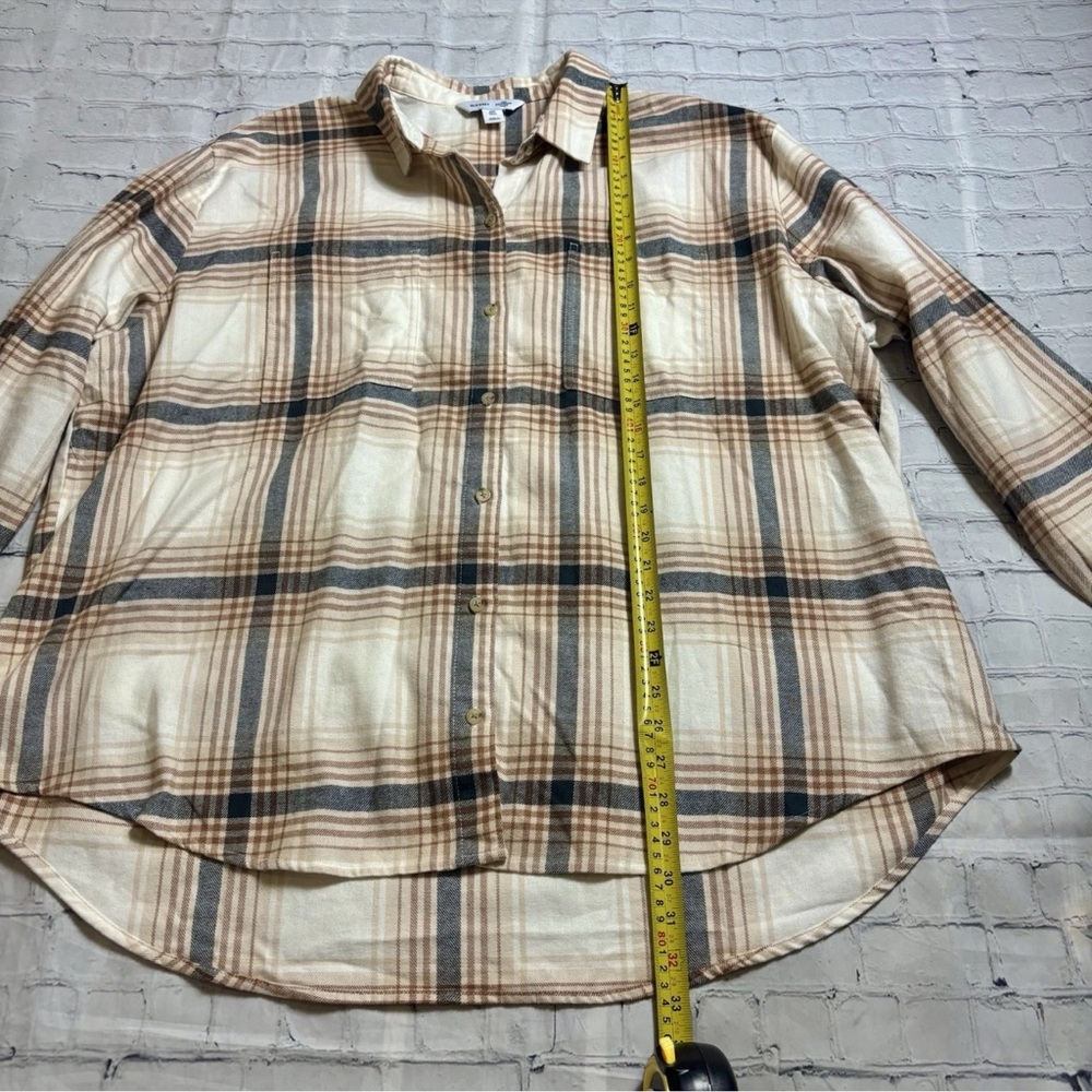 Old Navy The Boyfriend Shirt Cream Plaid Button Up Flannel  Womens Sz XXL Tall - Picture 7 of 10